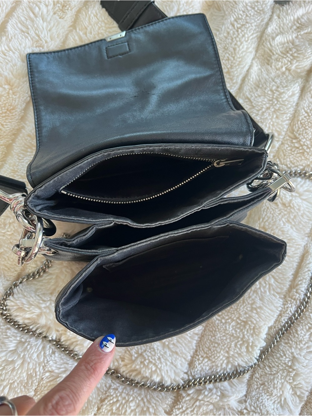 All Saints Black Leather Crossbody Clutch with Chain & Wide Strap - Picture 2 of 16